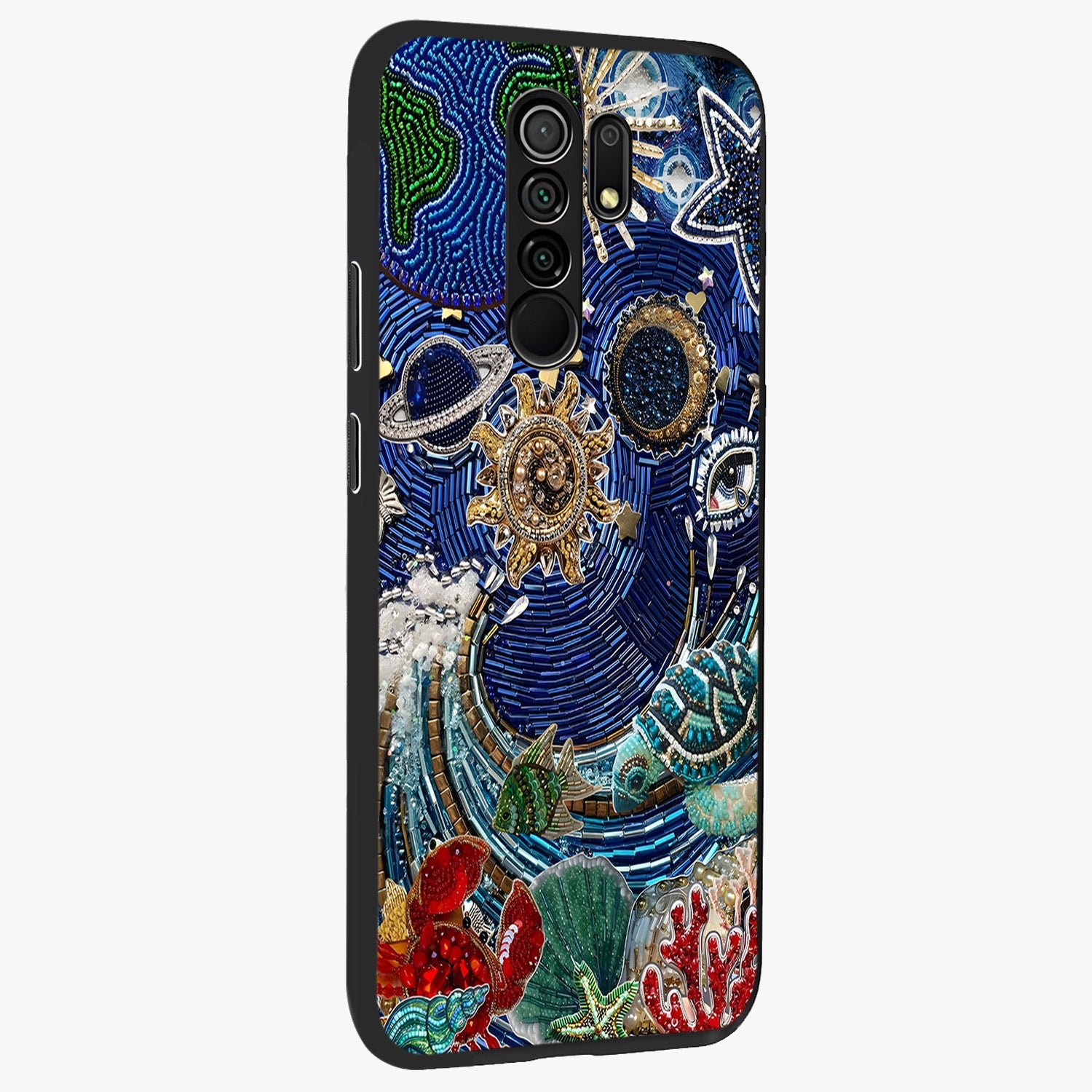 Universe Underwater Spark Glass Case upright view showcasing magical underwater galaxy artwork with vibrant cosmic theme.