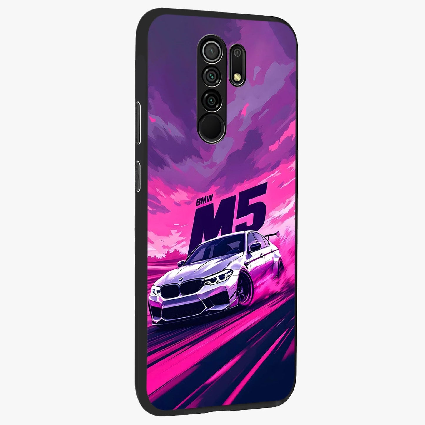 Velocity Drift Pulse Glass Case upright view showcasing powerful racing artwork with energetic motorsport theme.