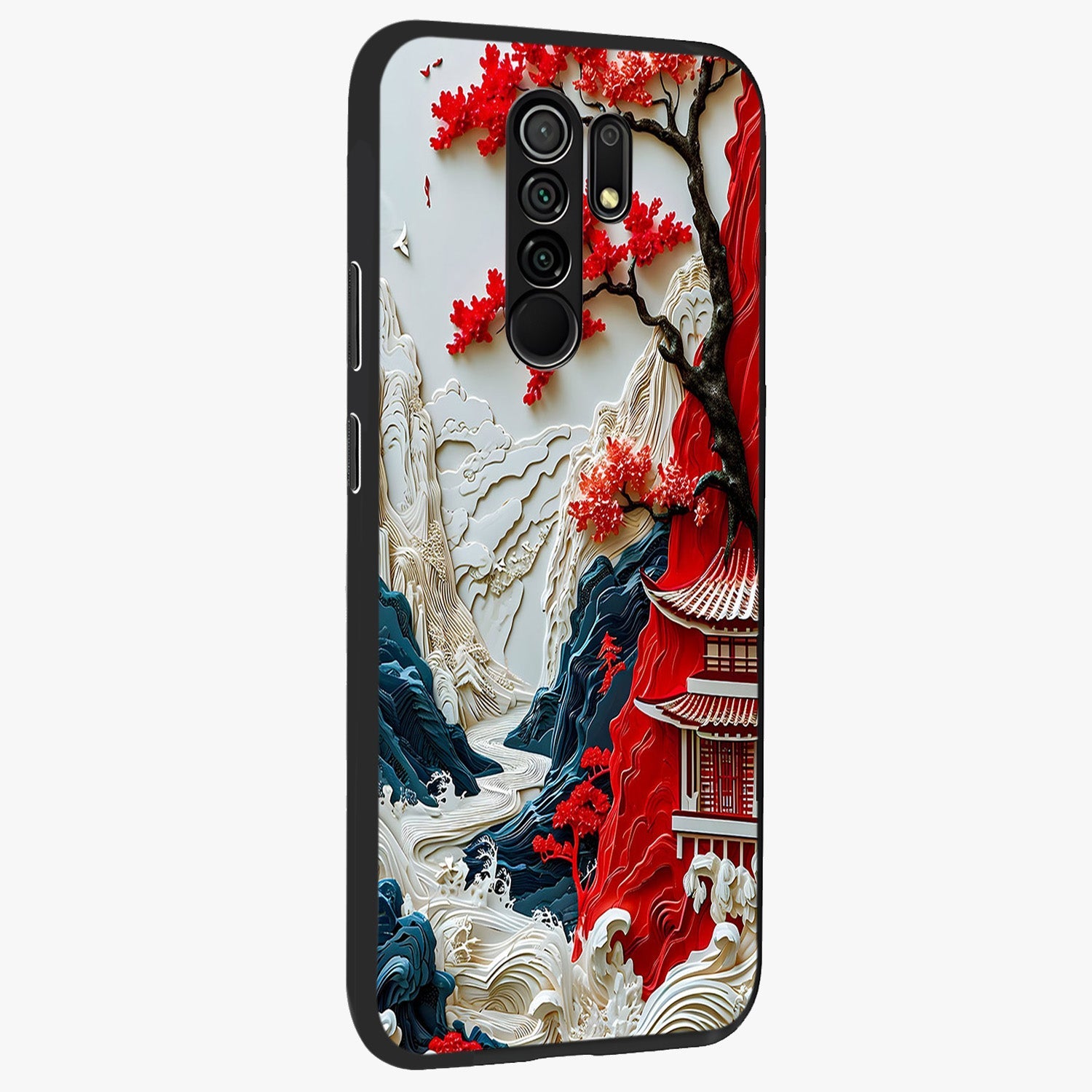 Whispers Of Sakura Waves Glass Case upright view showcasing delicate cherry blossom artwork with elegant nature theme.