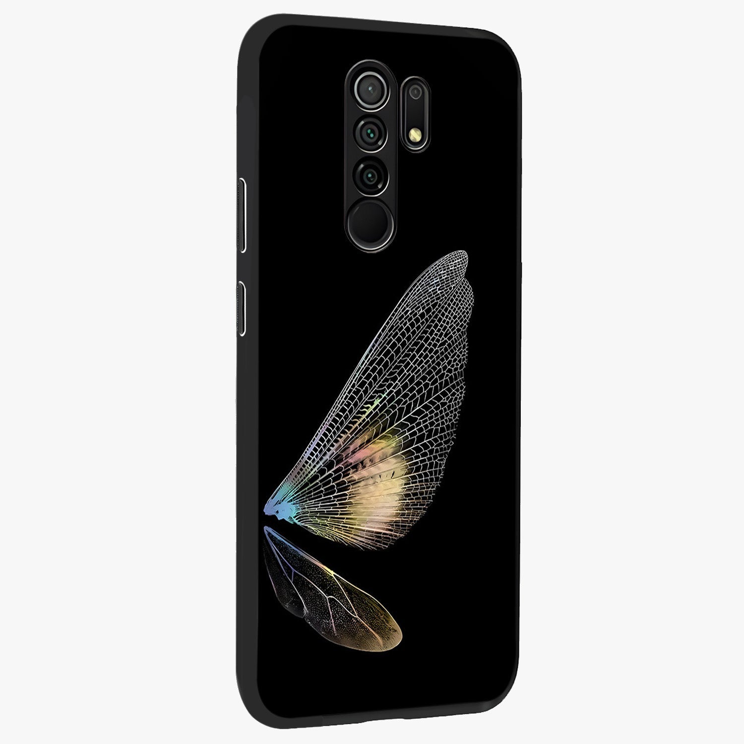 Whispers Of Wings Glass Case upright view showcasing elegant wing artwork with light airy theme.