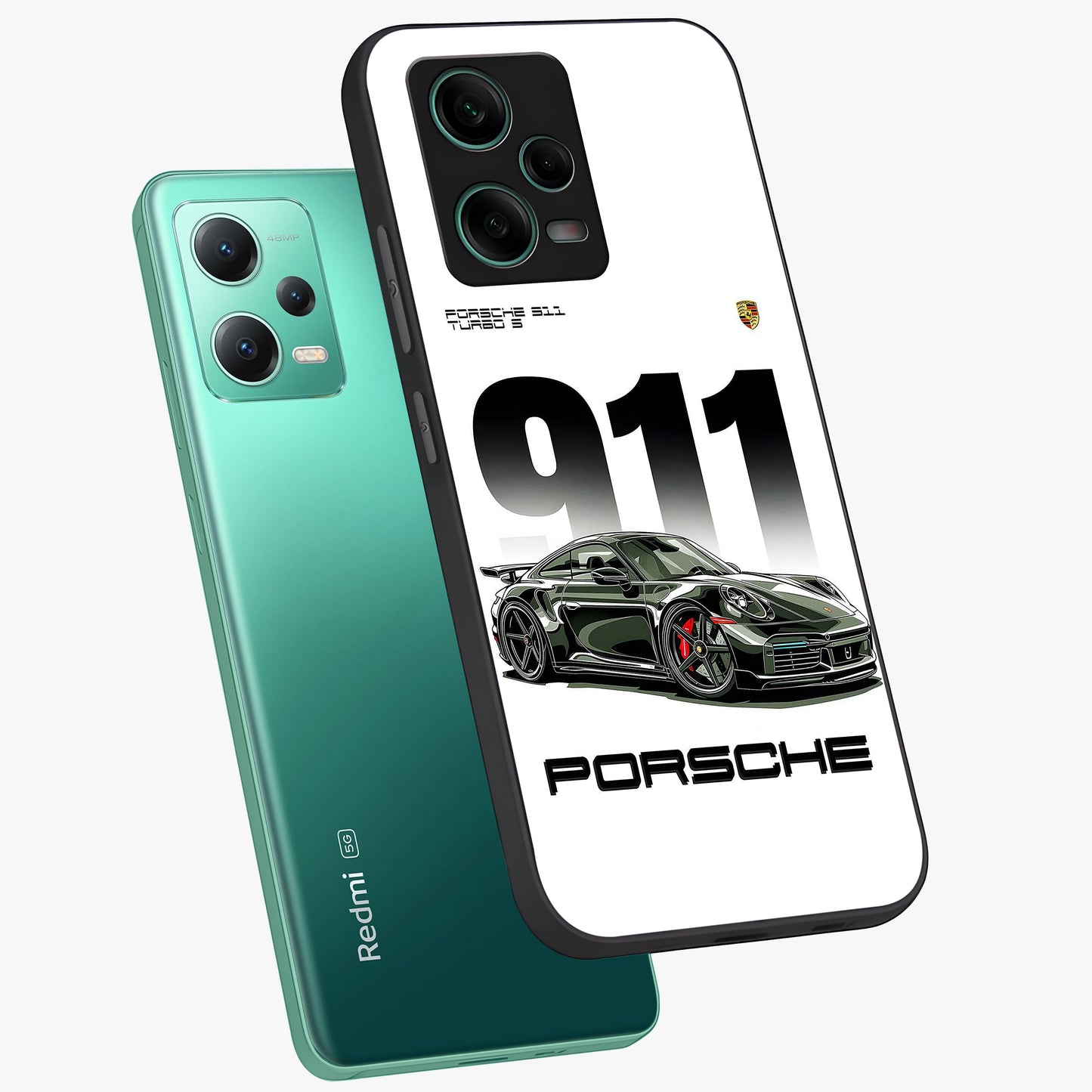 911 Turbo Dominance Glass Case displayed in premium angled mockup highlighting sporty car illustration and sleek glass surface.