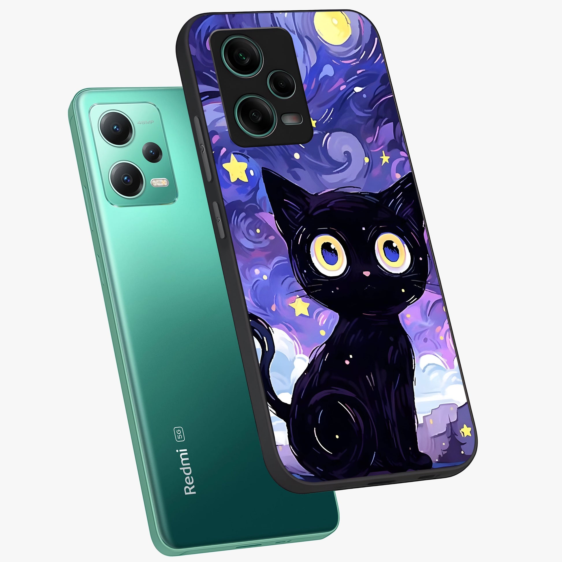 Abstract Cat Art Glass Case displayed in angled mockup highlighting modern abstract cat artwork and sleek glass surface.
