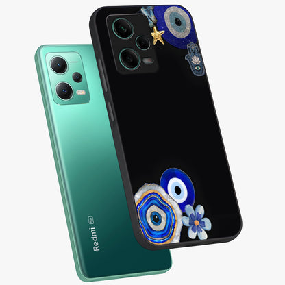 Aesthetic Blue Evil Eye Glass Case displayed in angled mockup highlighting blue evil eye symbol and spiritual aesthetic design.