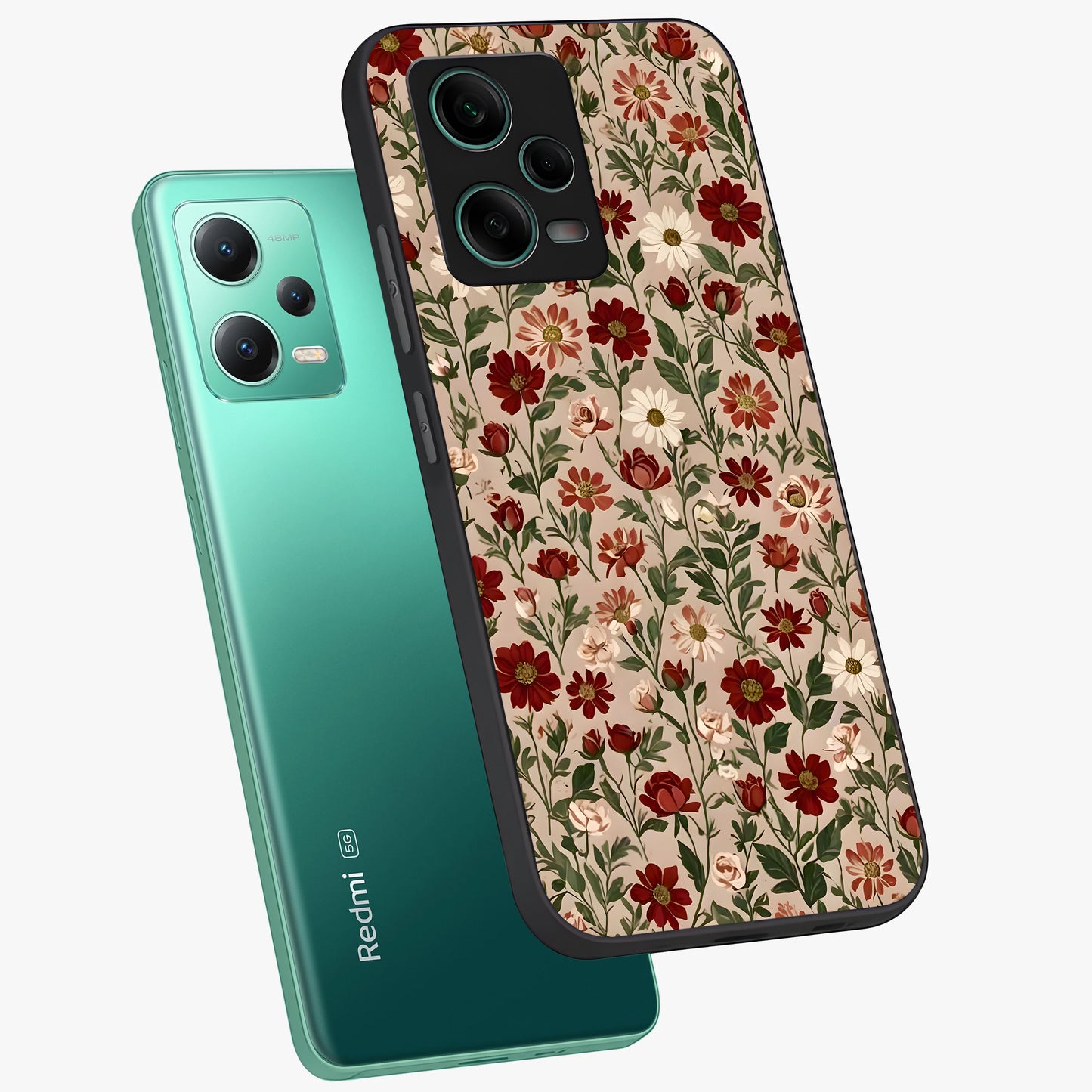 Biege Flower With Leaf Glass Case displayed in angled mockup highlighting minimal floral leaf design and elegant aesthetic.