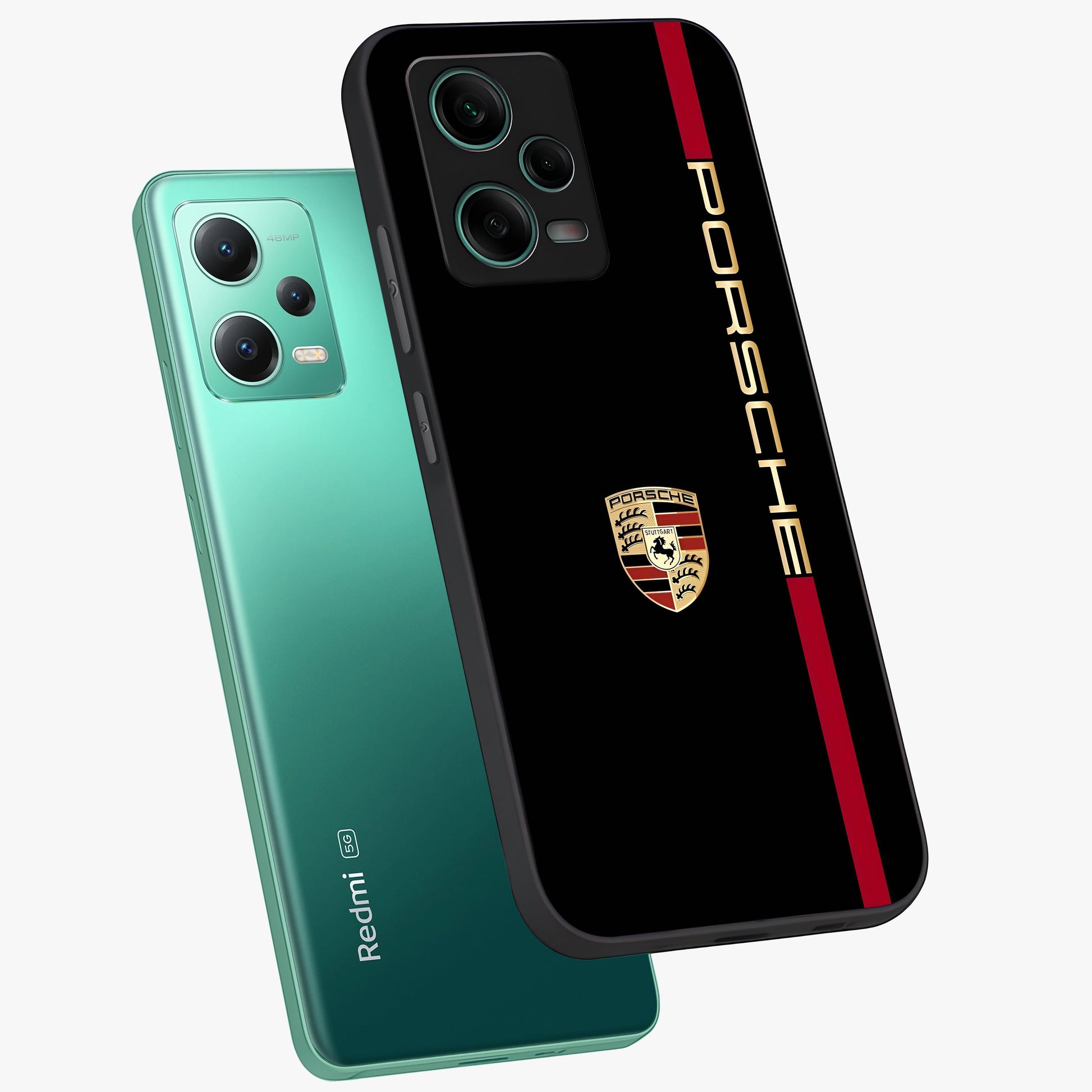 Black Minimal Porsche Glass Case displayed in angled mockup highlighting modern minimal car illustration and clean aesthetic design.