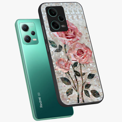 Blush Mosaic Bloom Glass Case displayed in angled mockup highlighting artistic mosaic flower pattern with aesthetic design.