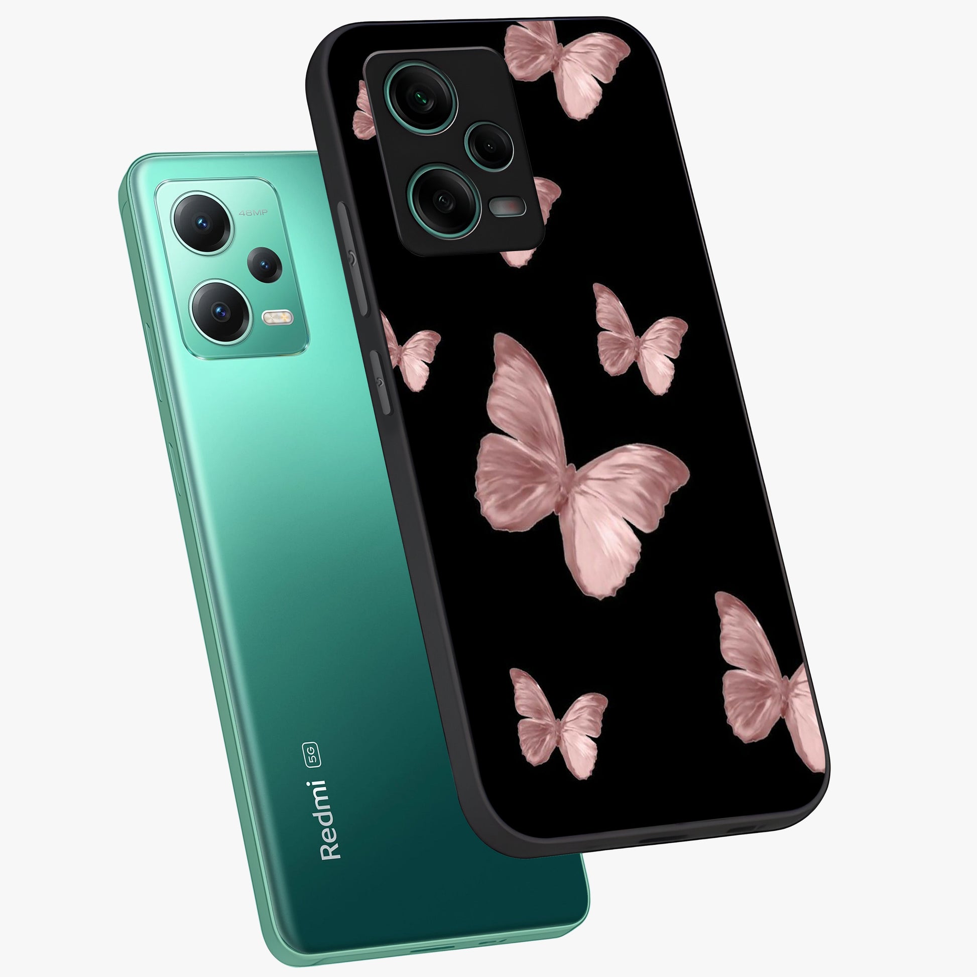 Butterfly Pattern Glass Case displayed in angled mockup highlighting delicate butterfly design and aesthetic pattern style.