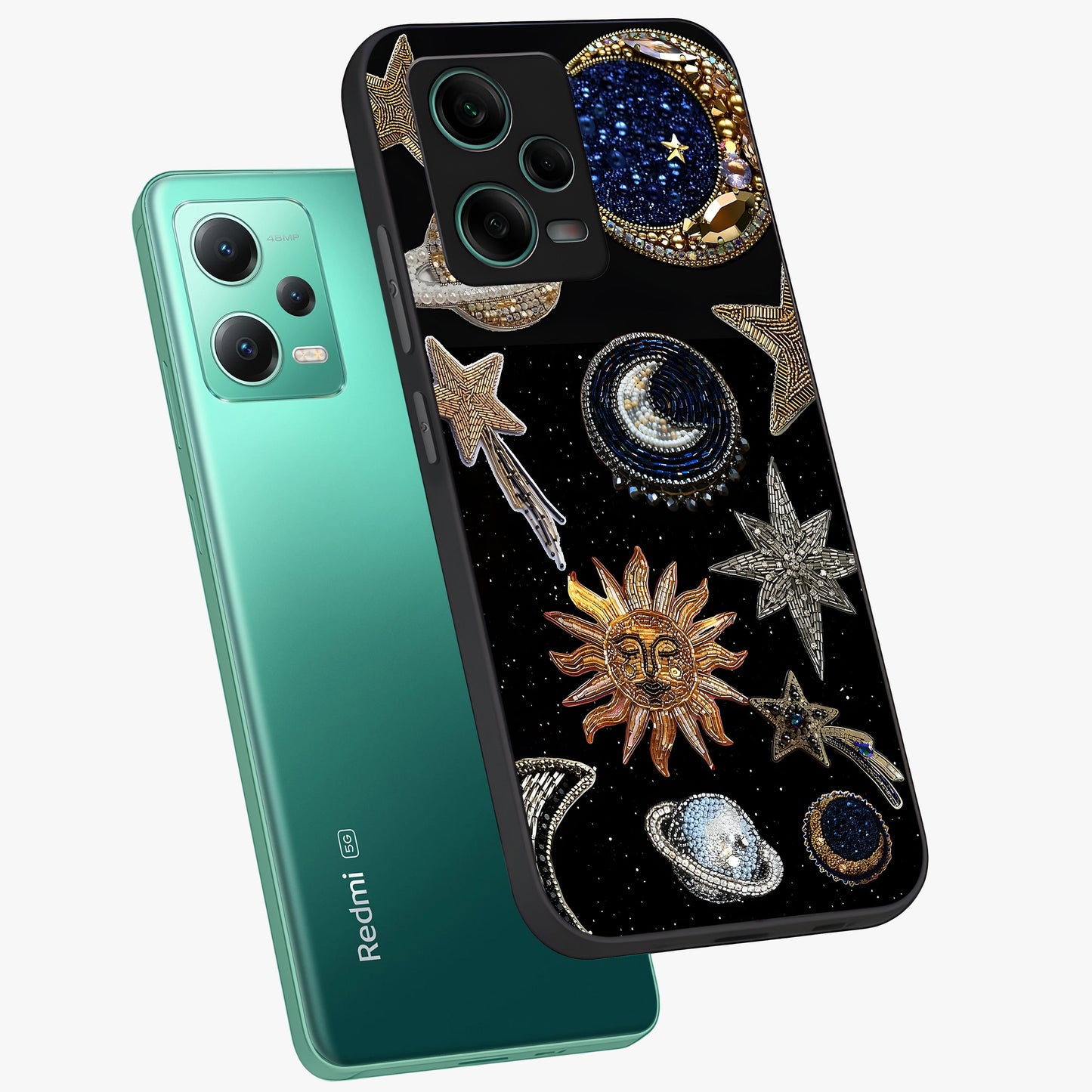 Celestial Gem Constellations Glass Case displayed in angled mockup highlighting gemstone inspired constellation design.