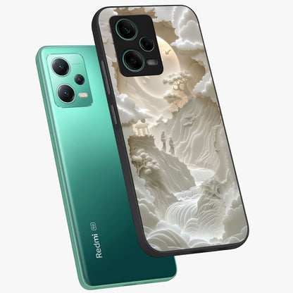 Celestial Origami Glass Case displayed in angled mockup highlighting geometric origami design with cosmic aesthetic theme.
