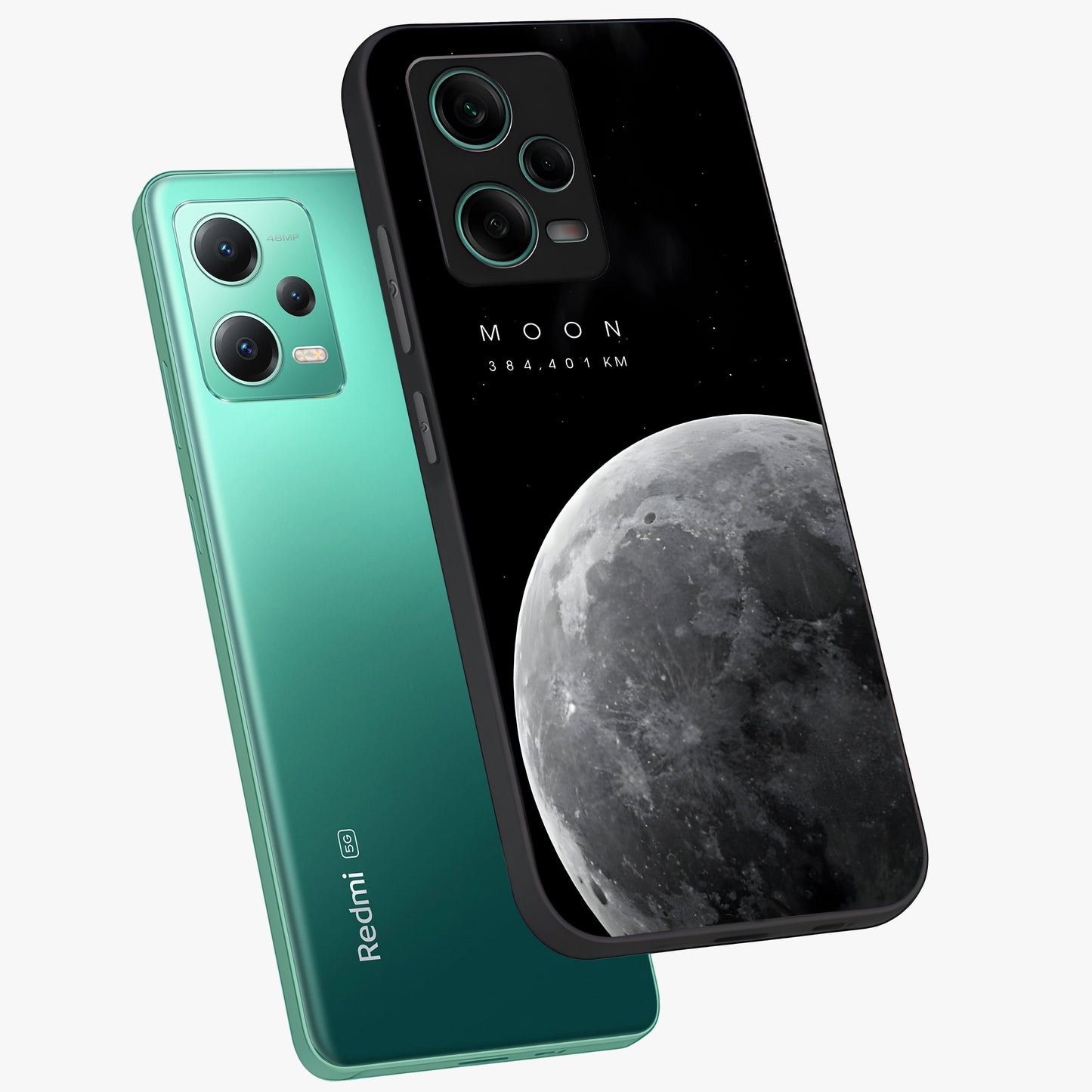 Cosmic Moon Glow Glass Case displayed in angled mockup highlighting celestial moon design with cosmic aesthetic theme.
