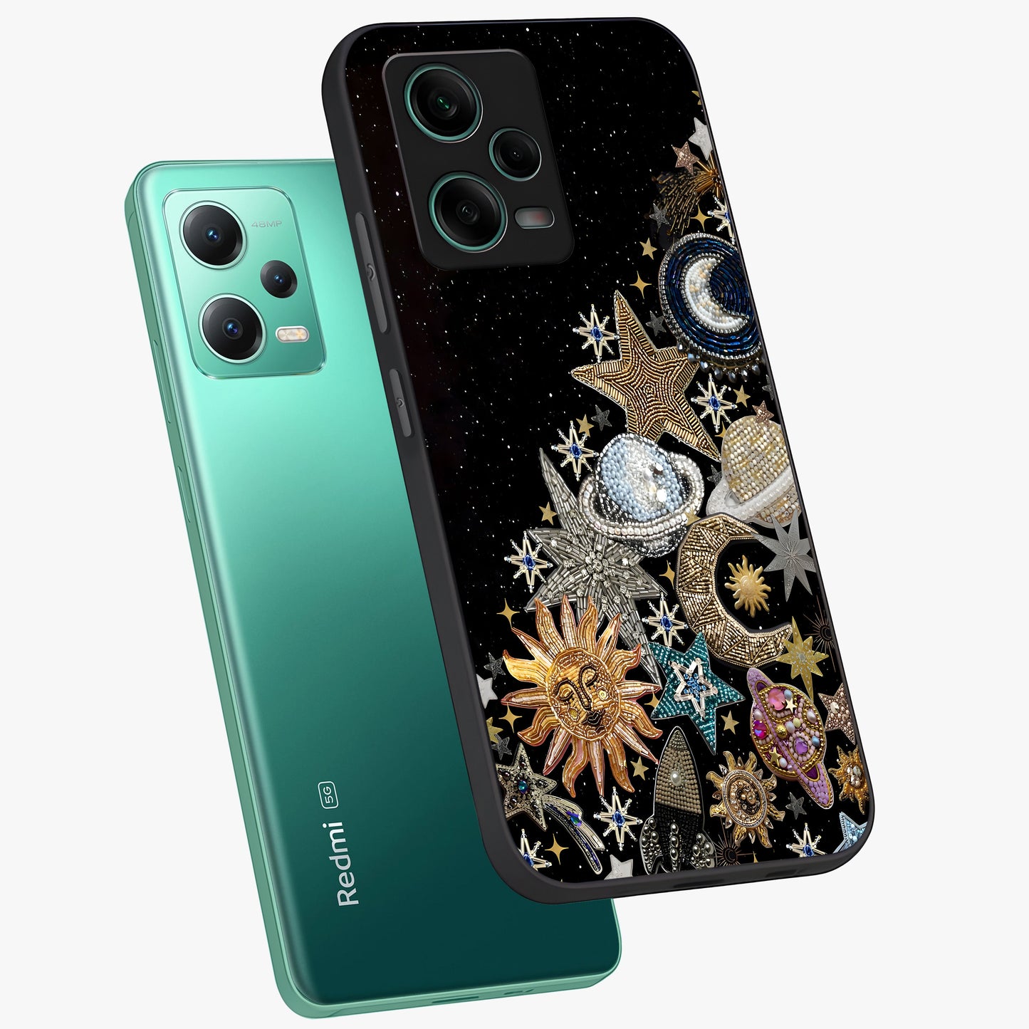 Cosmic Sparkle Dreams Glass Case displayed in angled mockup highlighting dreamy star sparkle design with celestial aesthetic.