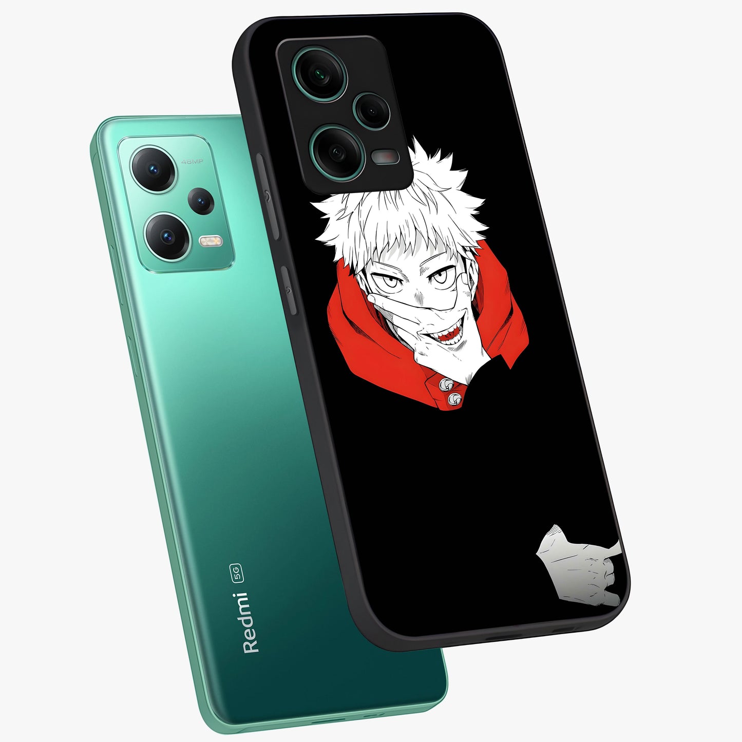 Crimson Chaos Smile Glass Case displayed in angled mockup highlighting edgy crimson smile design with graphic aesthetic.