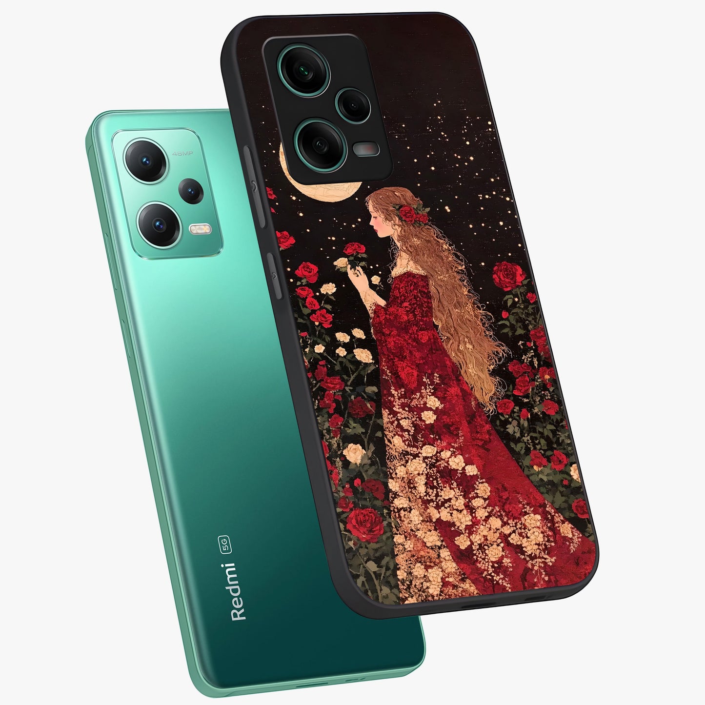 Crimson Dreams Glass Case displayed in angled mockup highlighting soft crimson aesthetic design with artistic theme.