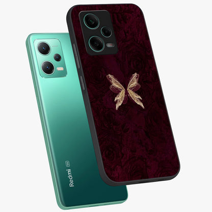 Crimson Fade Butterfly Glass Case displayed in angled mockup highlighting elegant butterfly design with crimson gradient aesthetic.