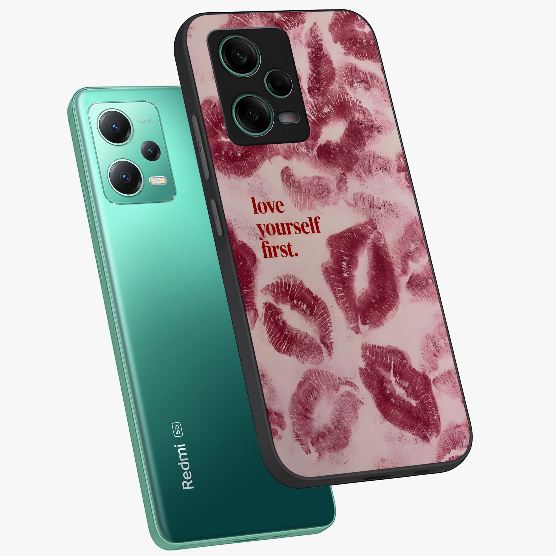 Crimson Kiss Love Glass Case displayed in angled mockup highlighting bold love inspired design with modern aesthetic style.