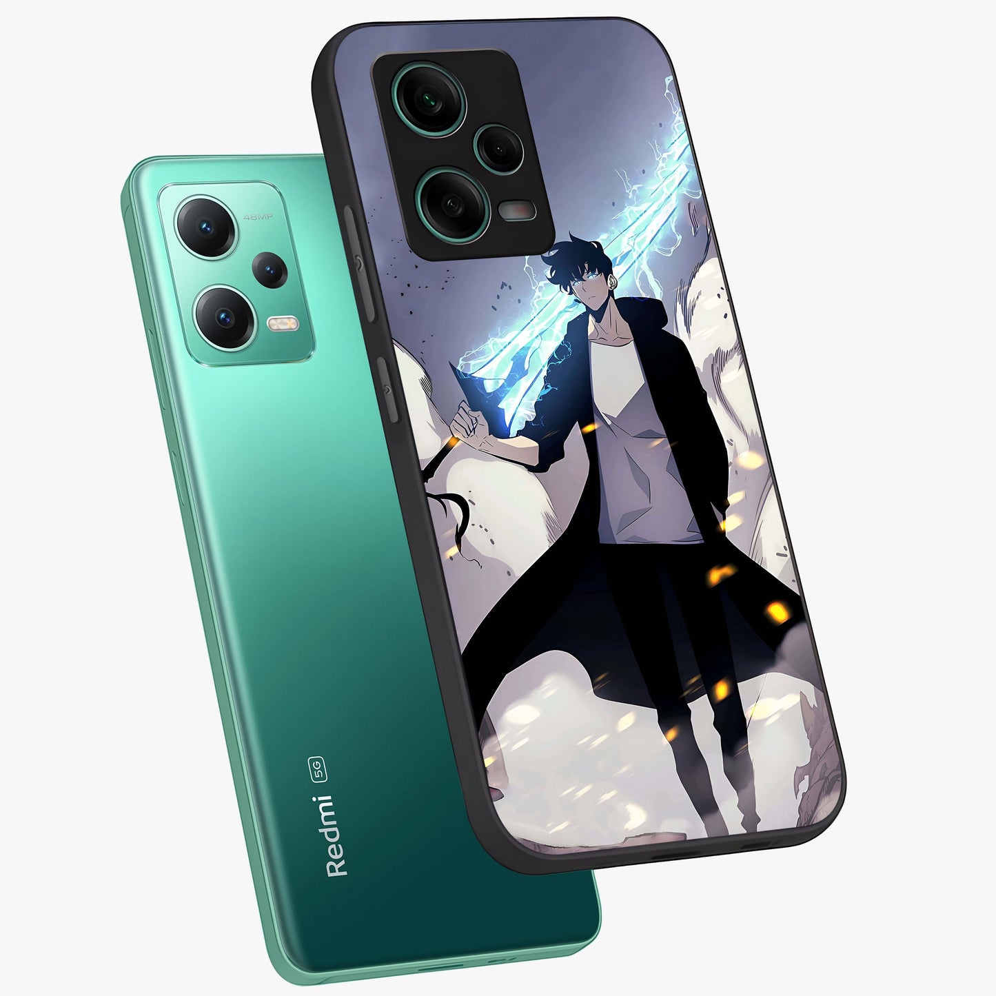 Dark Lightning Anime Warrior Glass Case displayed in angled mockup highlighting powerful lightning themed anime illustration.