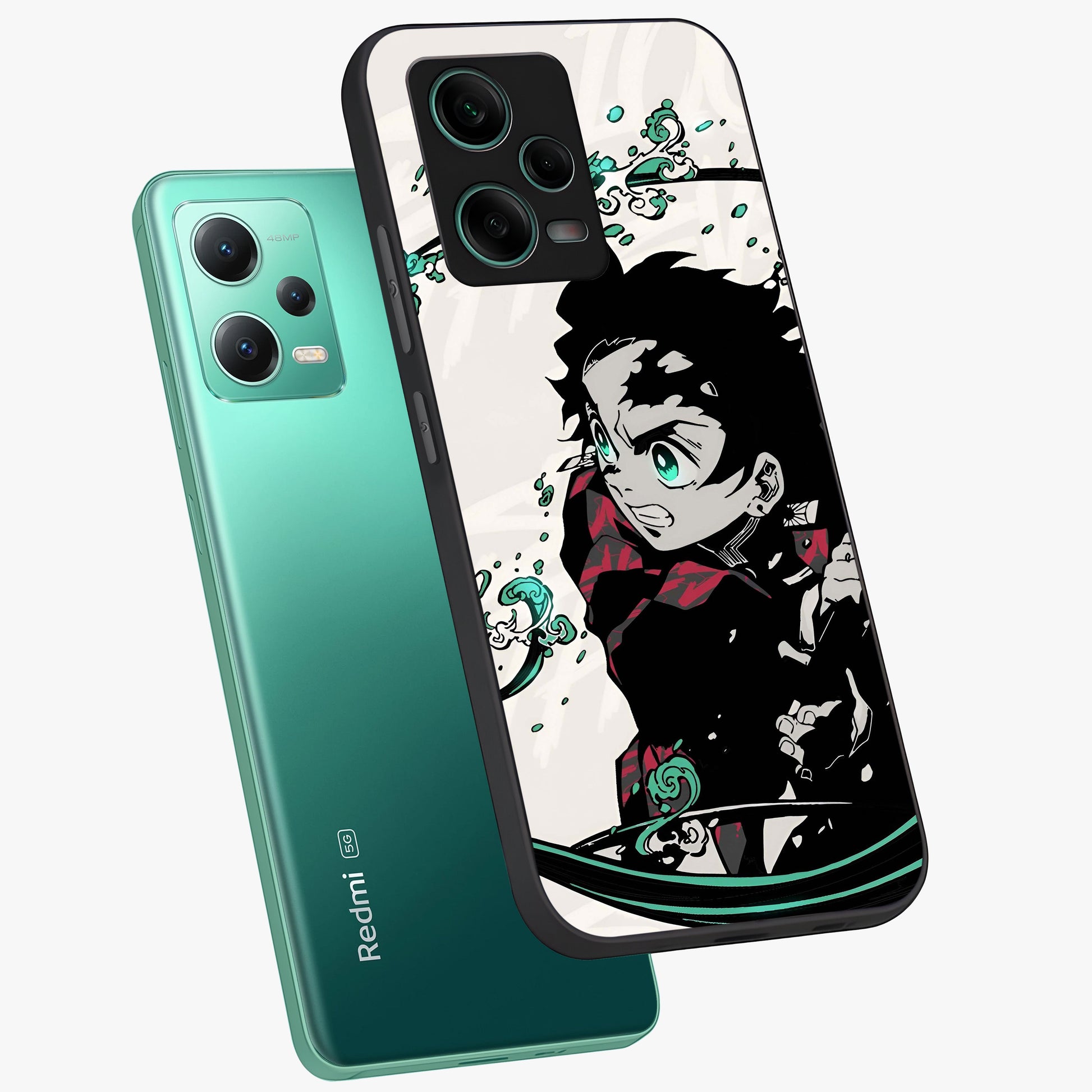 Demon Slayer Glass Case displayed in angled mockup highlighting dramatic anime character design with action aesthetic.