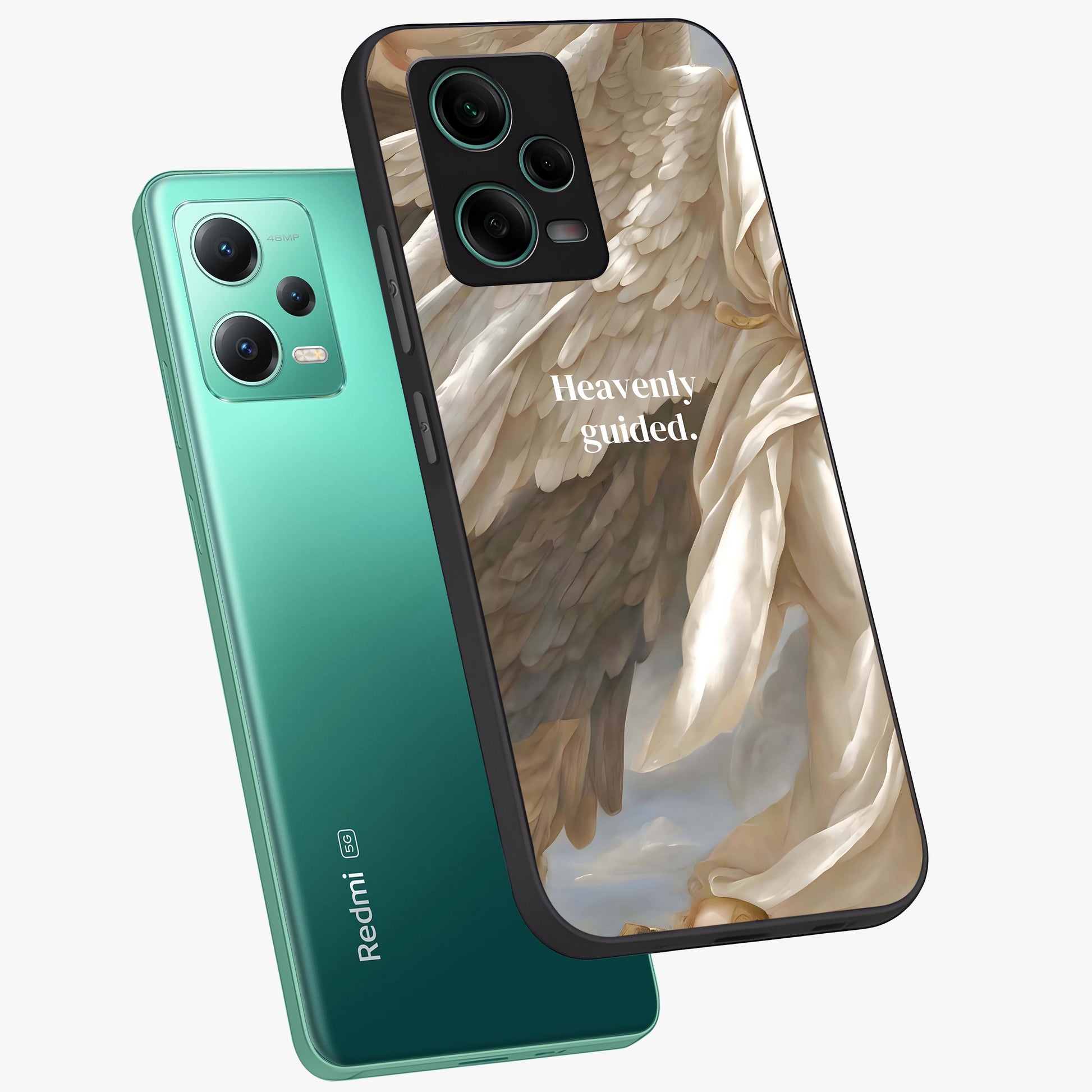 Divine Winged Grace Glass Case displayed in angled mockup highlighting graceful wing design with divine aesthetic style.