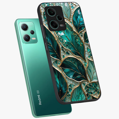 Emerald Leaf Glass Glass Case displayed in angled mockup highlighting botanical leaf illustration with elegant natural aesthetic.