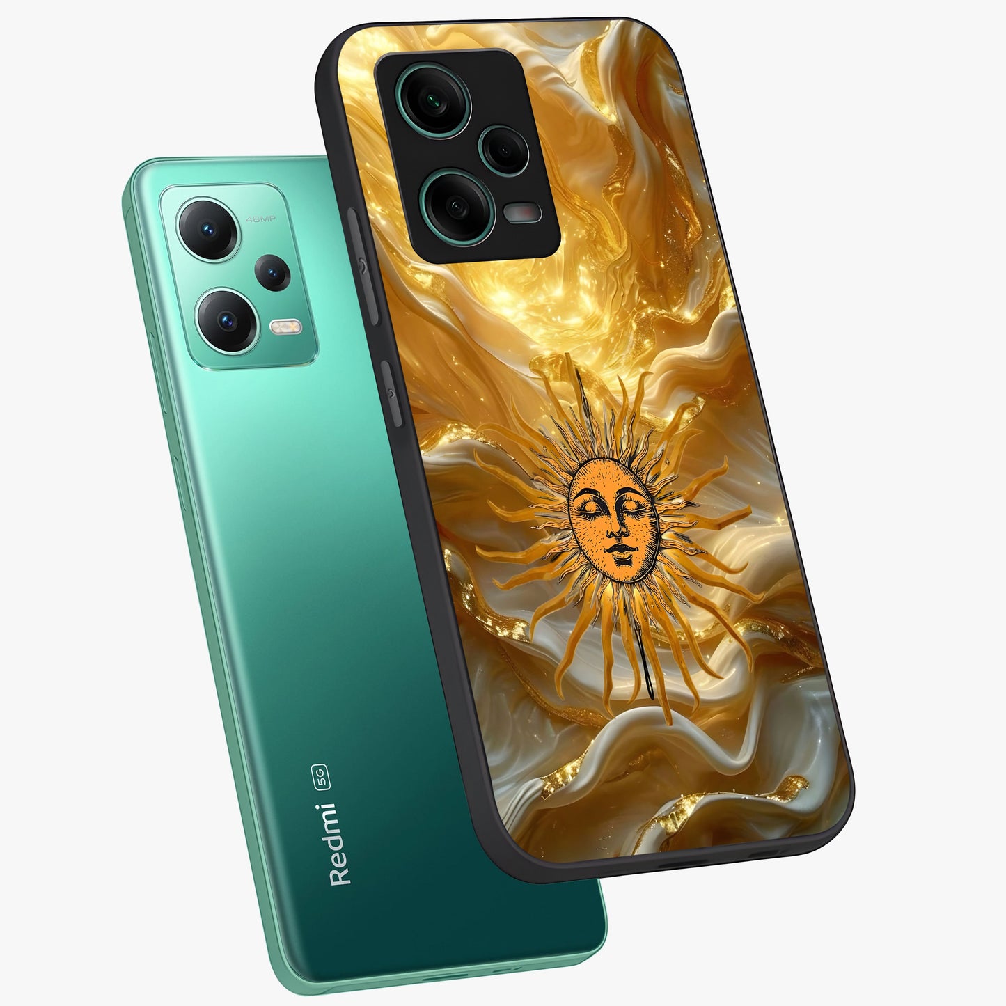Eternal Golden Glow Glass Case displayed in angled mockup highlighting glowing golden aesthetic design with elegant style.
