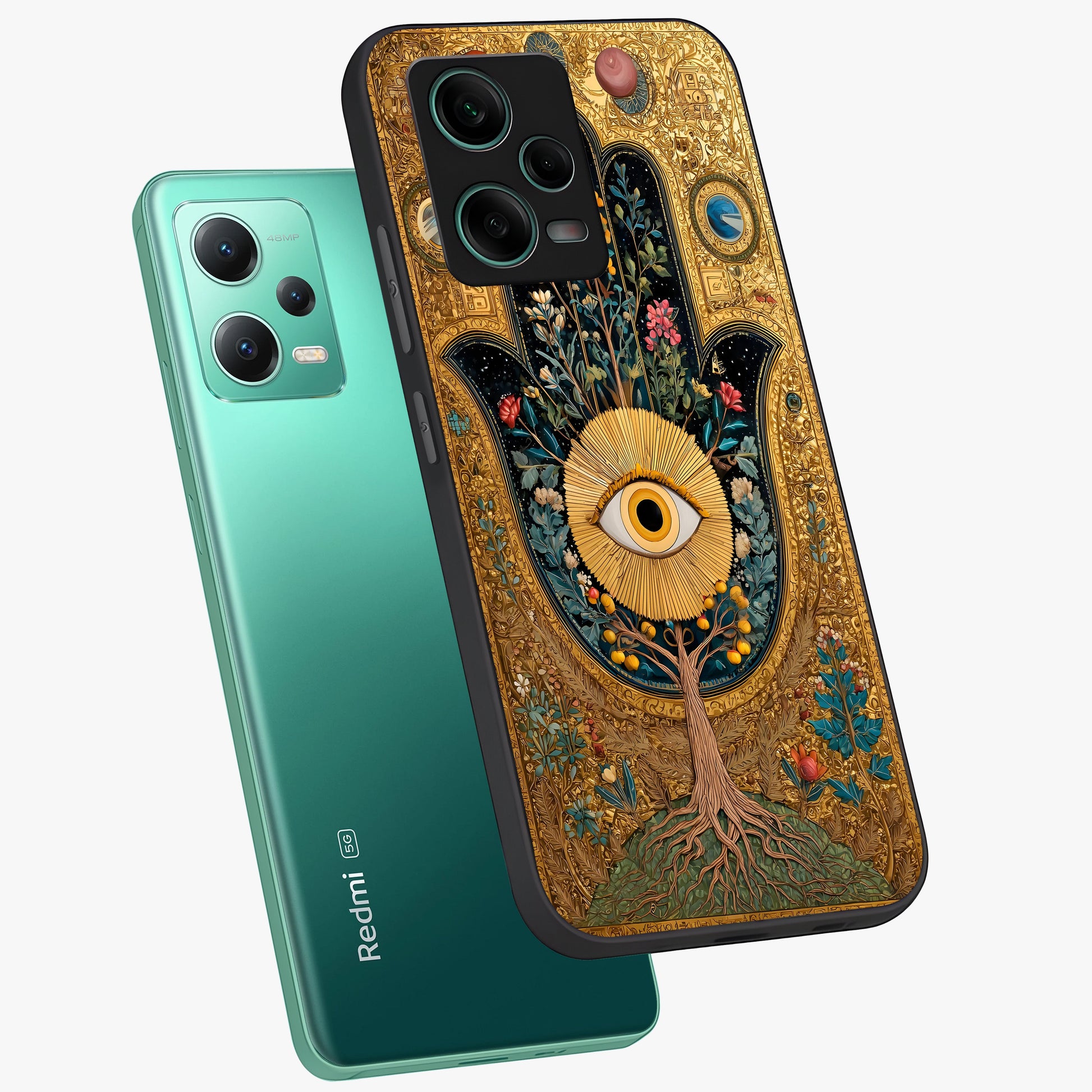Ethereal Evil Eye Glass Case displayed in angled mockup highlighting protective evil eye symbol with spiritual aesthetic design.