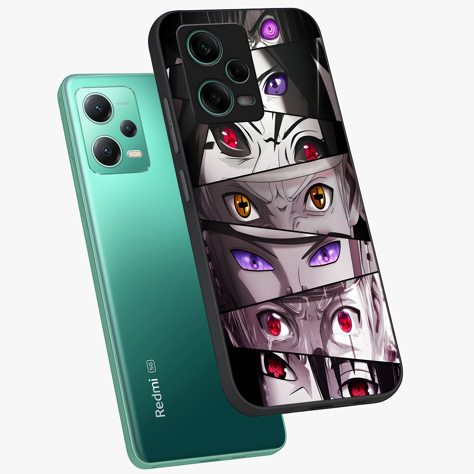 Eyes of Destiny Glass Case displayed in angled mockup highlighting bold eye illustration with mystical aesthetic style.