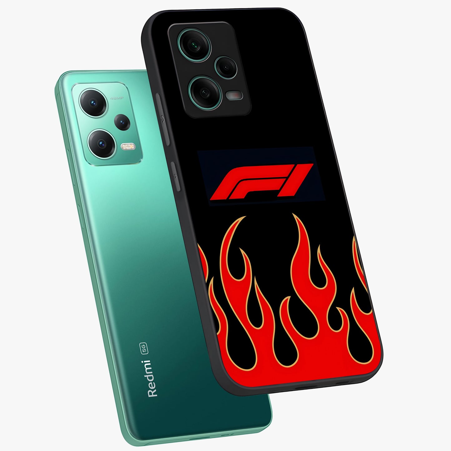 Fire F11 Glass Case displayed in angled mockup highlighting bold fire inspired graphic with energetic aesthetic style.