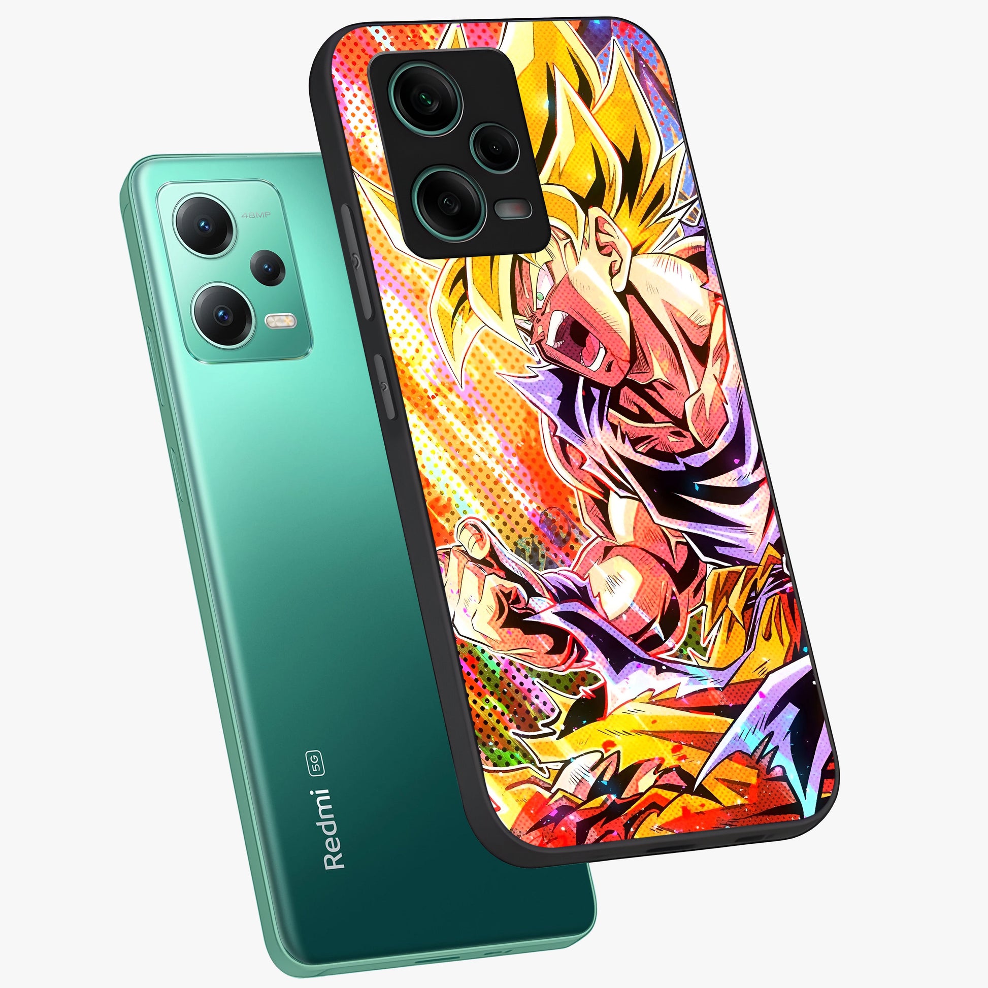 Firing Goku Glass Case displayed in angled mockup highlighting dynamic anime character design with action aesthetic.