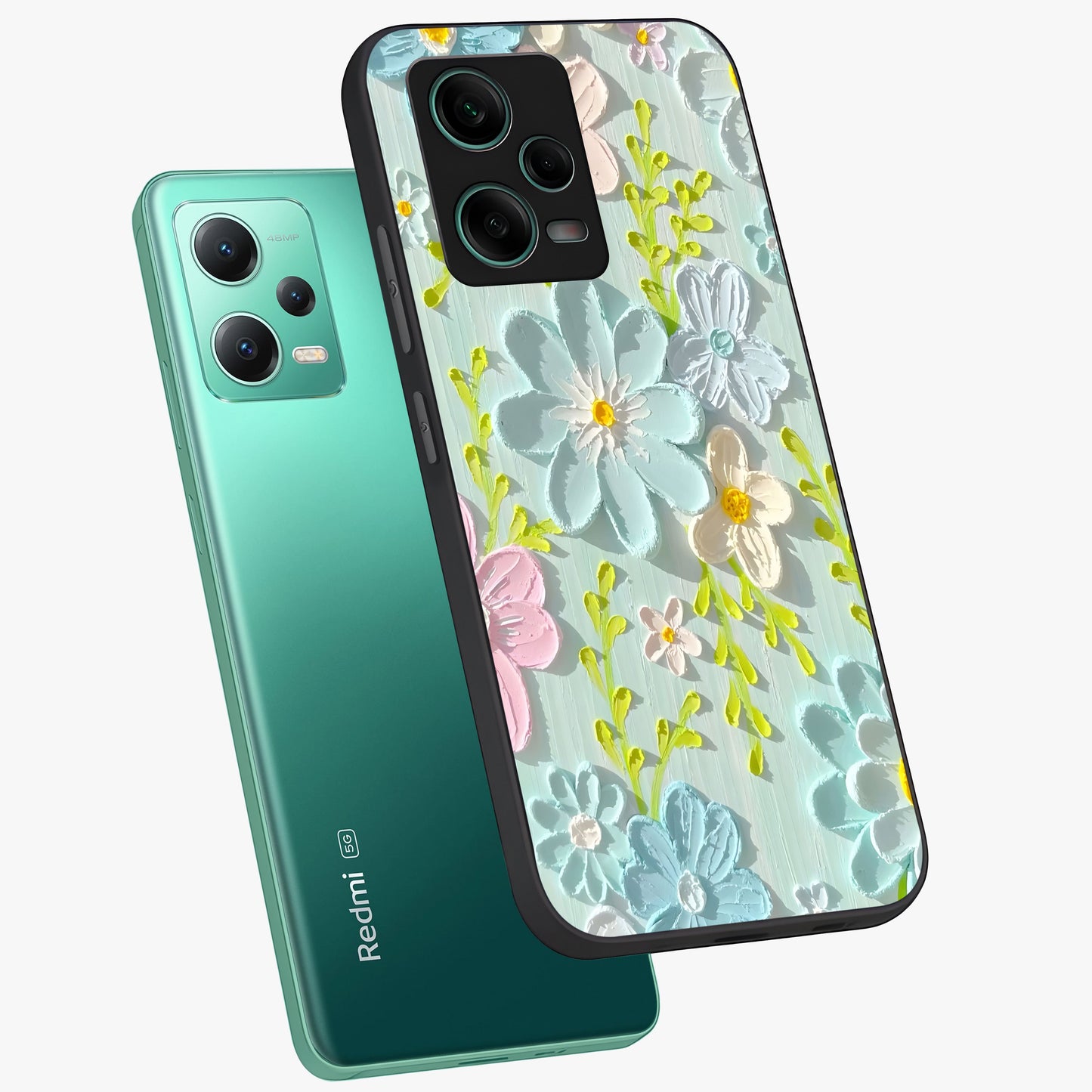 Frosted Petal Garden Glass Case displayed in angled mockup highlighting delicate flower petal design with calm garden aesthetic.