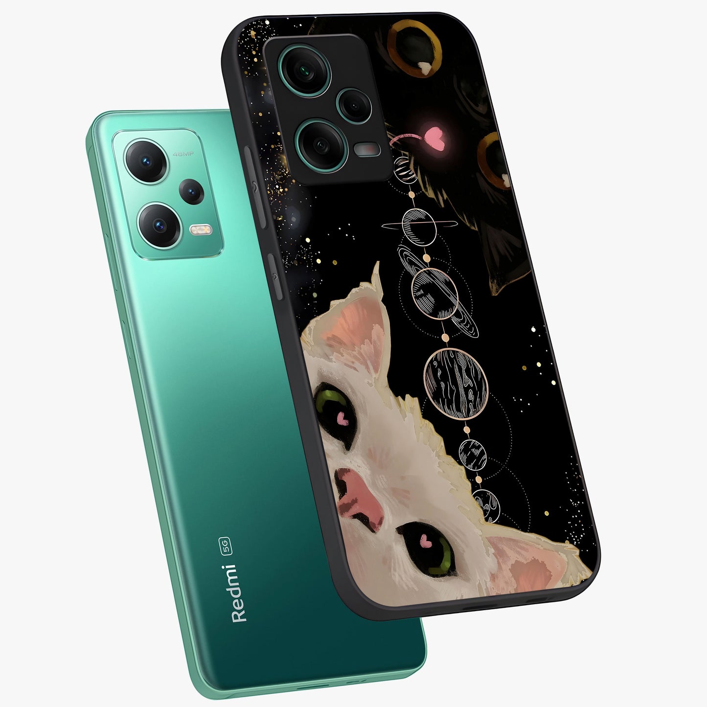Galactic Cat Glass Case displayed in angled mockup highlighting celestial feline illustration with galaxy aesthetic style.