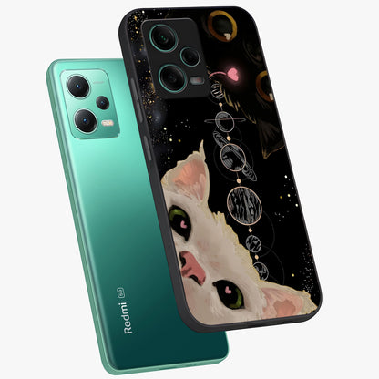 Galactic Cat Glass Case displayed in angled mockup highlighting celestial feline illustration with galaxy aesthetic style.