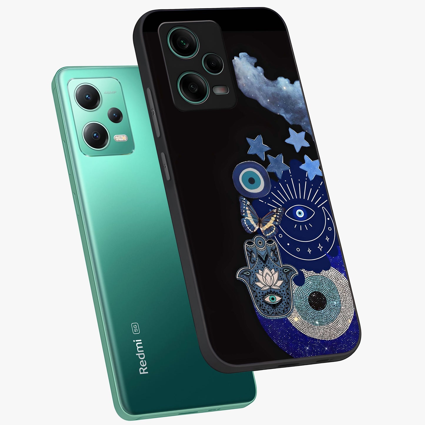 Galactic Charm Cluster Glass Case displayed in angled mockup highlighting luminous galaxy inspired design with dreamy aesthetic.