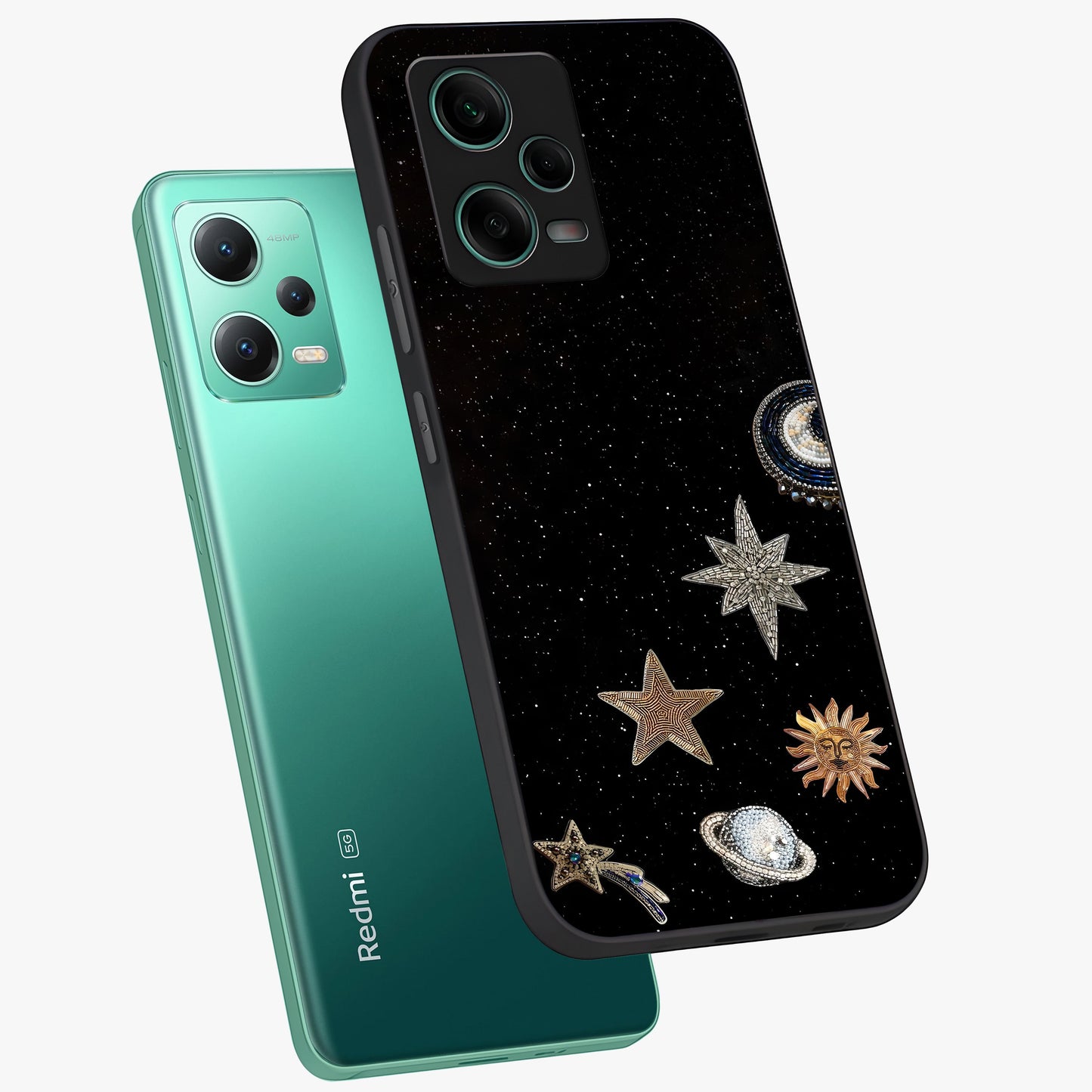 Galactic Charm Glow Glass Case displayed in angled mockup highlighting luminous galaxy inspired design with dreamy aesthetic.