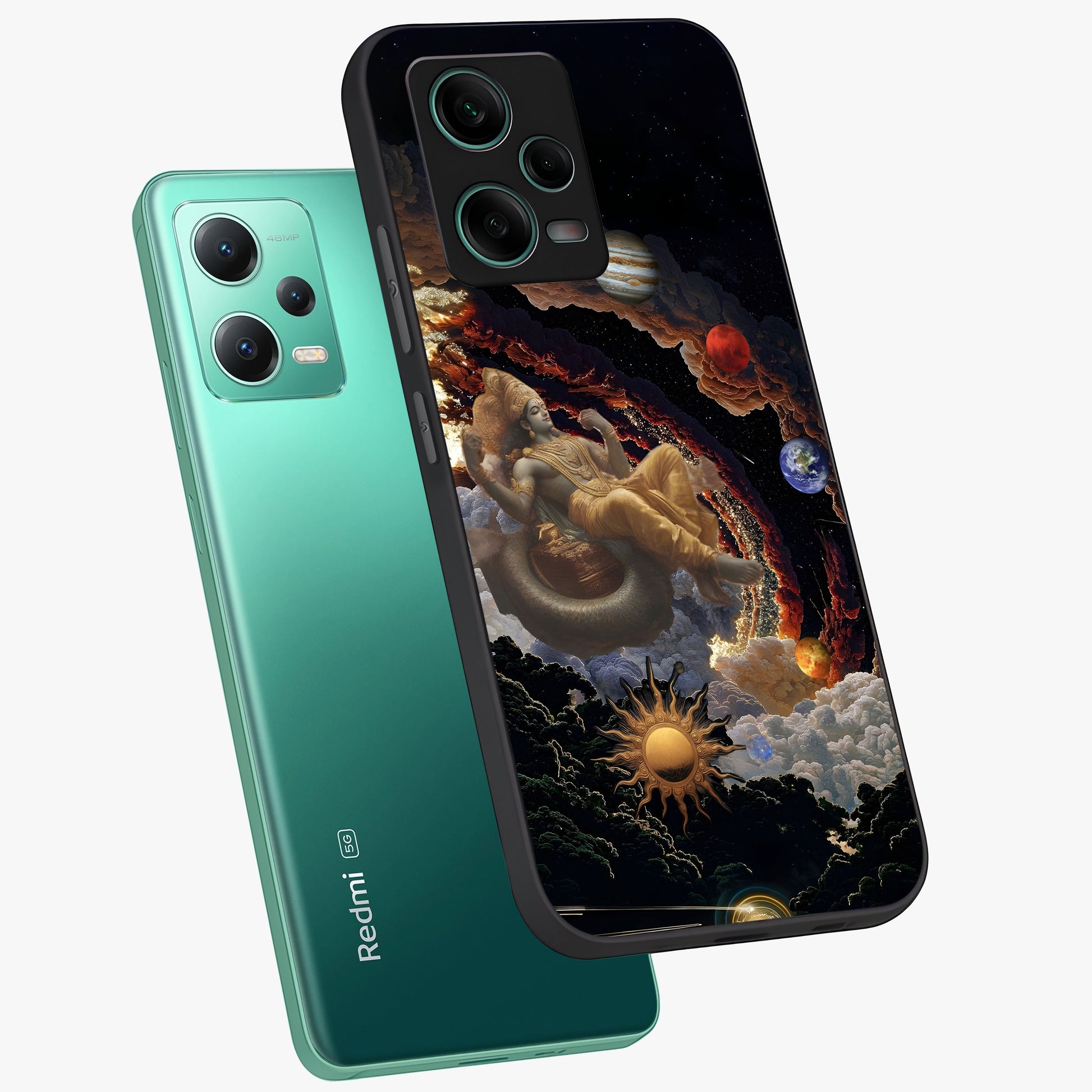 Galactic Divine God Glass Case displayed in angled mockup highlighting powerful celestial deity illustration with galactic aesthetic.