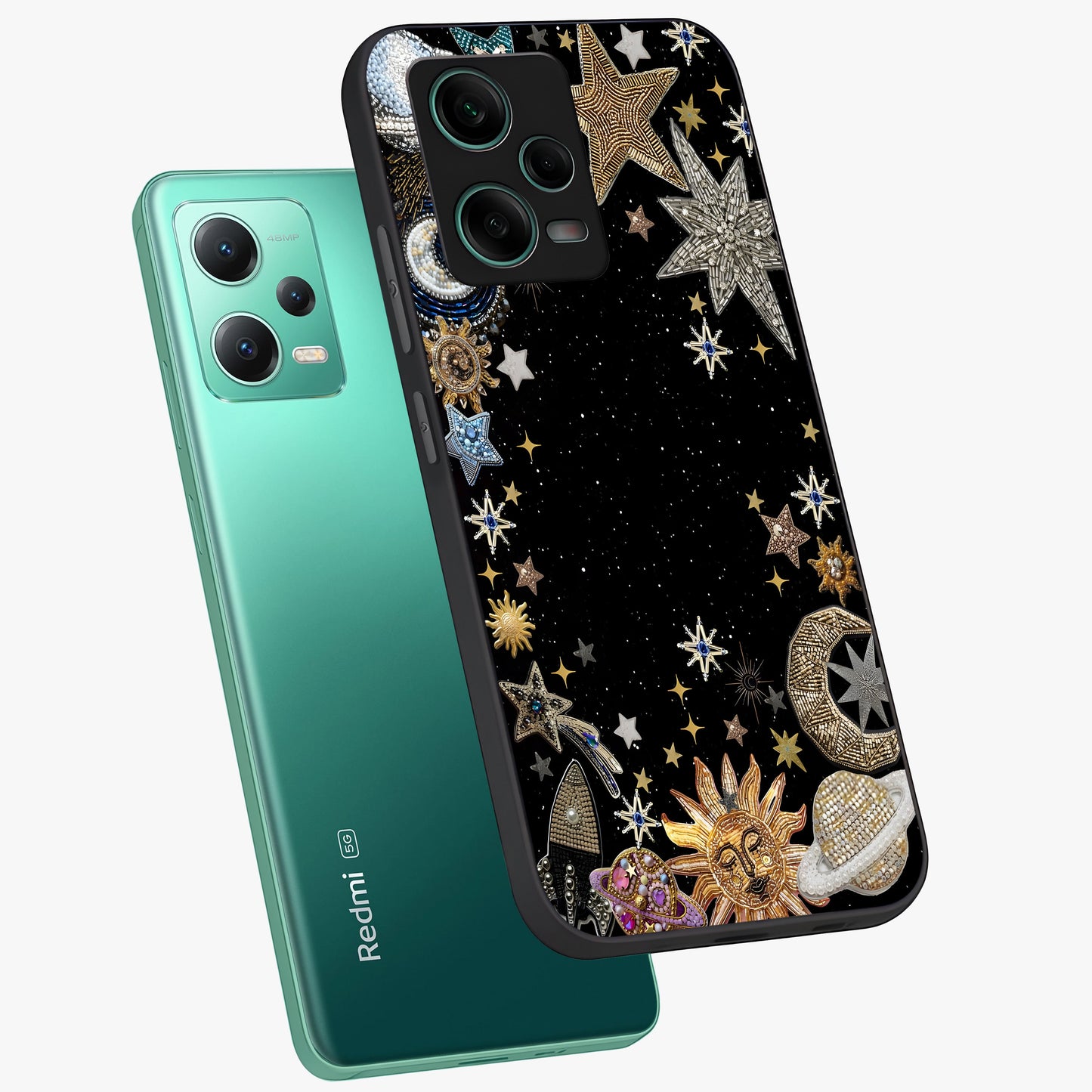 Galactic Jewel Stars Glass Case displayed in angled mockup highlighting shining celestial star design with cosmic aesthetic style.
