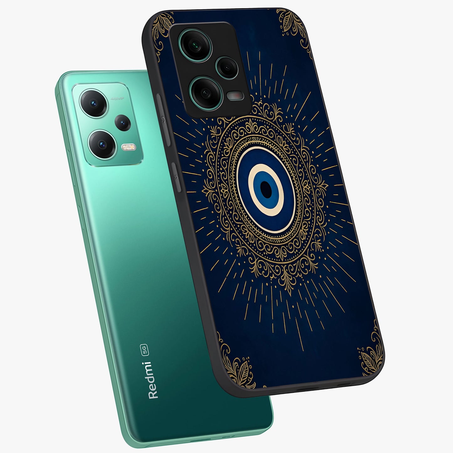Golden Celestial Charm Glass Case displayed in angled mockup highlighting sparkling cosmic charm design with celestial aesthetic.