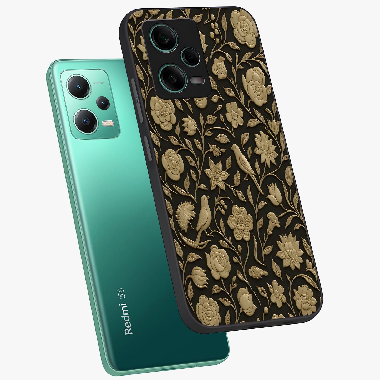 Golden Evil Eye Mandala Glass Case displayed in angled mockup highlighting protective evil eye symbol with golden mandala design.