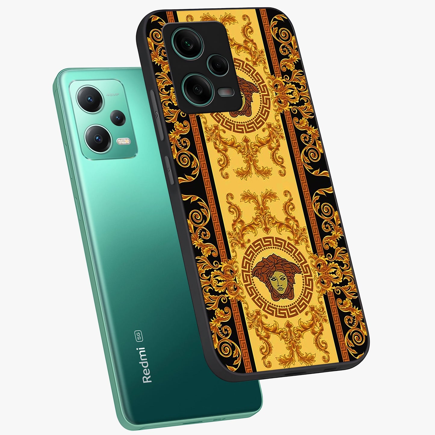 Golden Lotus Glow Glass Case displayed in angled mockup highlighting radiant lotus illustration with spiritual aesthetic.