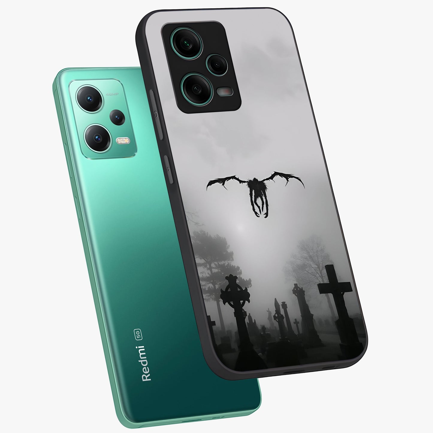 Graveyard Shadow Descent Glass Case displayed in angled mockup highlighting eerie shadow illustration with gothic aesthetic.