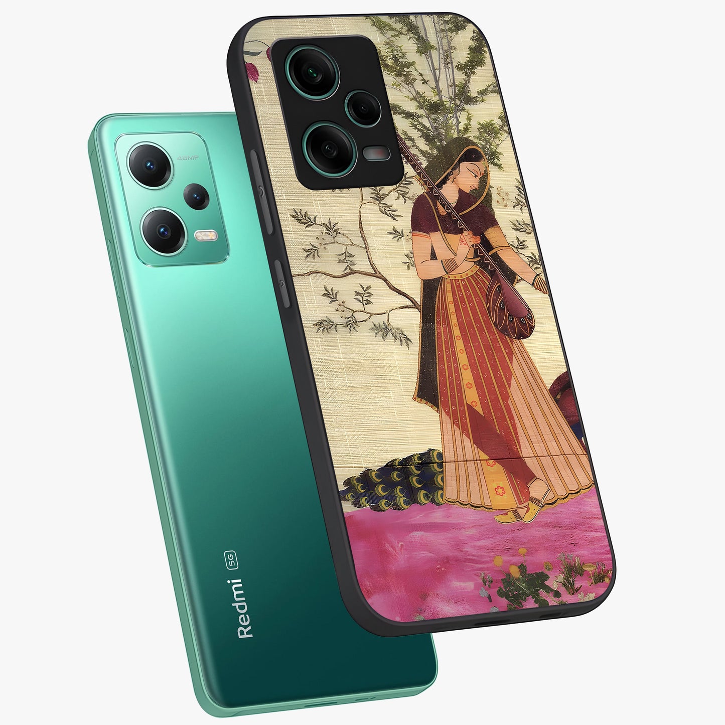 Lady With Veena Art Glass Case displayed in angled mockup highlighting graceful musical illustration with cultural artistic aesthetic.