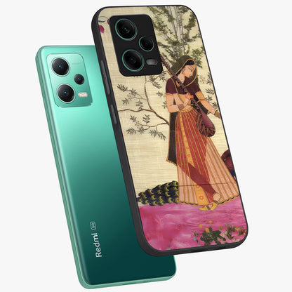 Lady With Veena Art Glass Case displayed in angled mockup highlighting graceful musical illustration with cultural artistic aesthetic.