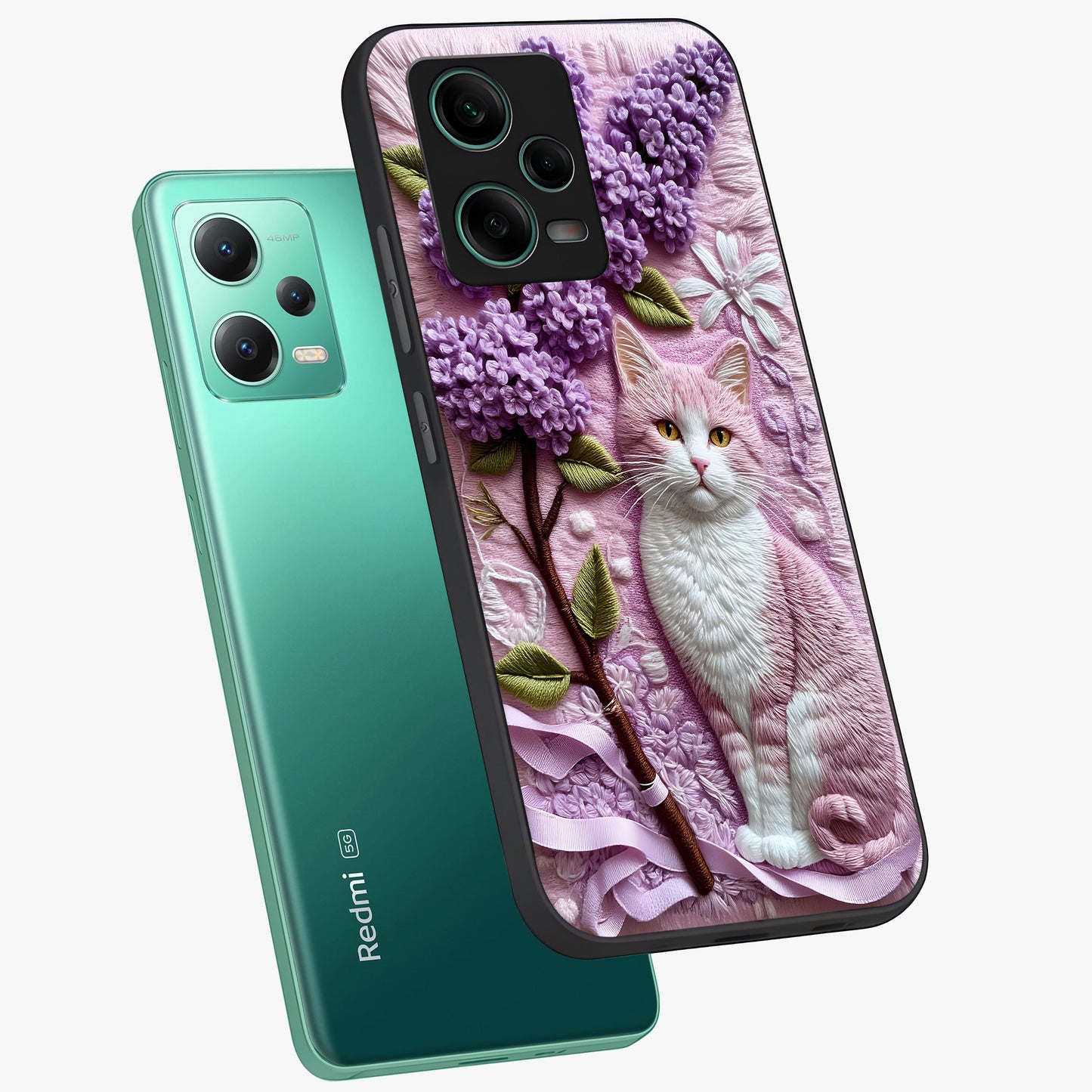 Lavender Cat Whimsy Glass Case displayed in angled mockup highlighting playful feline illustration with pastel lavender aesthetic.