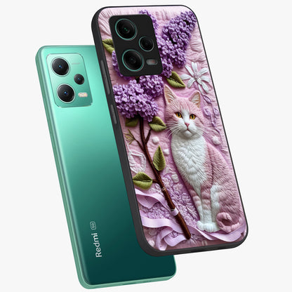 Lavender Cat Whimsy Glass Case displayed in angled mockup highlighting playful feline illustration with pastel lavender aesthetic.
