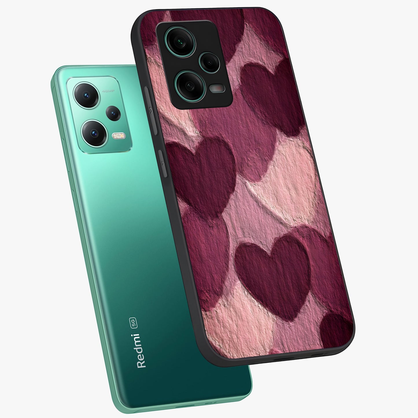 Layered Paper Hearts Glass Case displayed in angled mockup highlighting creative paper craft heart design with romantic aesthetic.