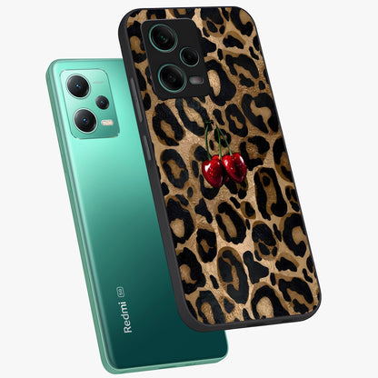 Leopard Wild Cherry Glass Case displayed in angled mockup highlighting bold animal print design with playful cherry aesthetic.