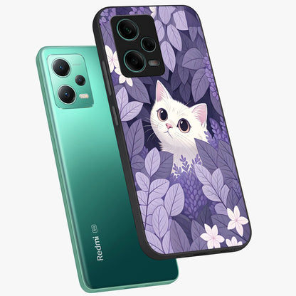 Lilac Hide Peek Cat Glass Case displayed in angled mockup highlighting playful feline illustration with lilac aesthetic design.