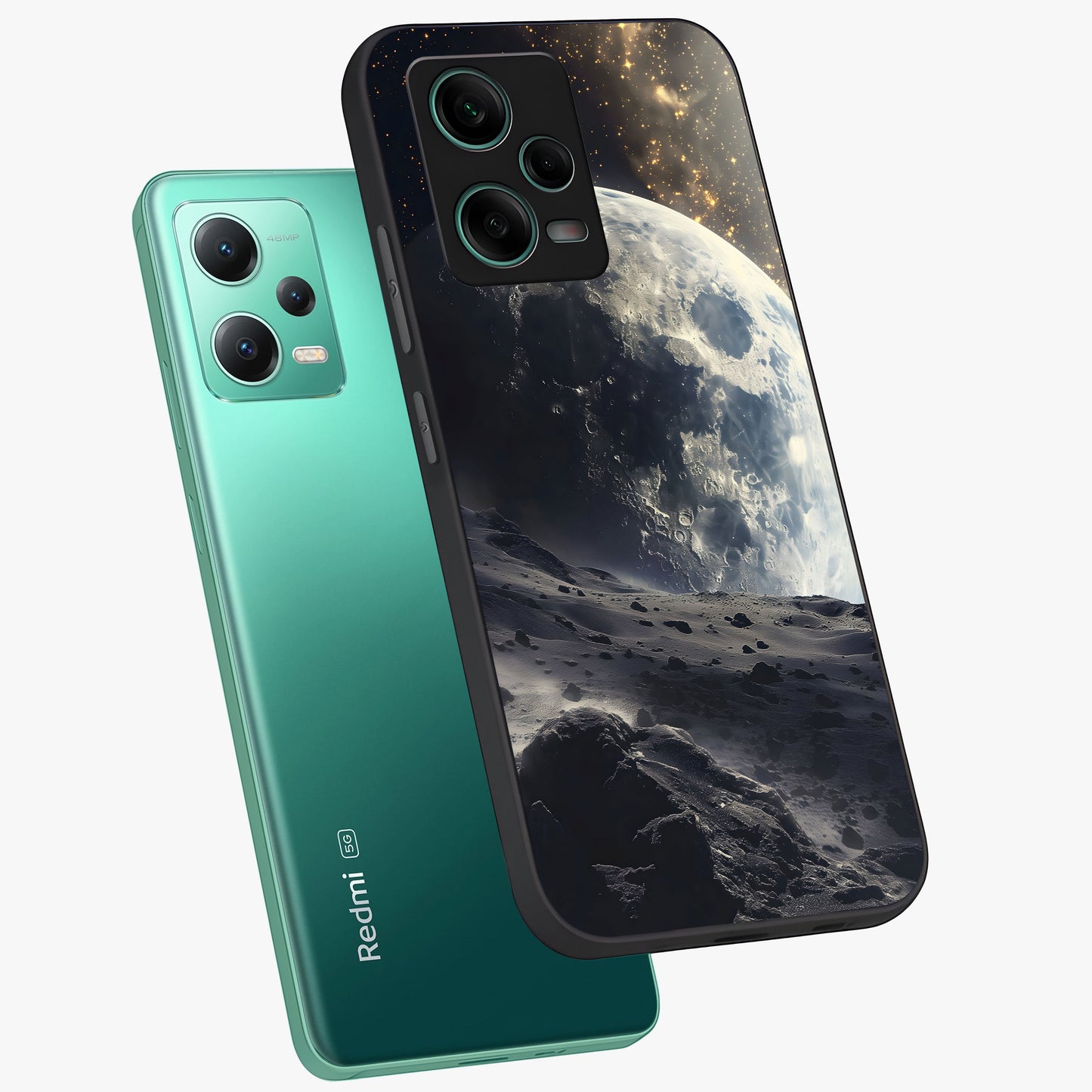 Lunar Horizon Glow Glass Case displayed in angled mockup highlighting celestial moon design with dreamy night aesthetic.