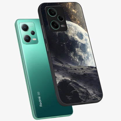 Lunar Horizon Glow Glass Case displayed in angled mockup highlighting celestial moon design with dreamy night aesthetic.