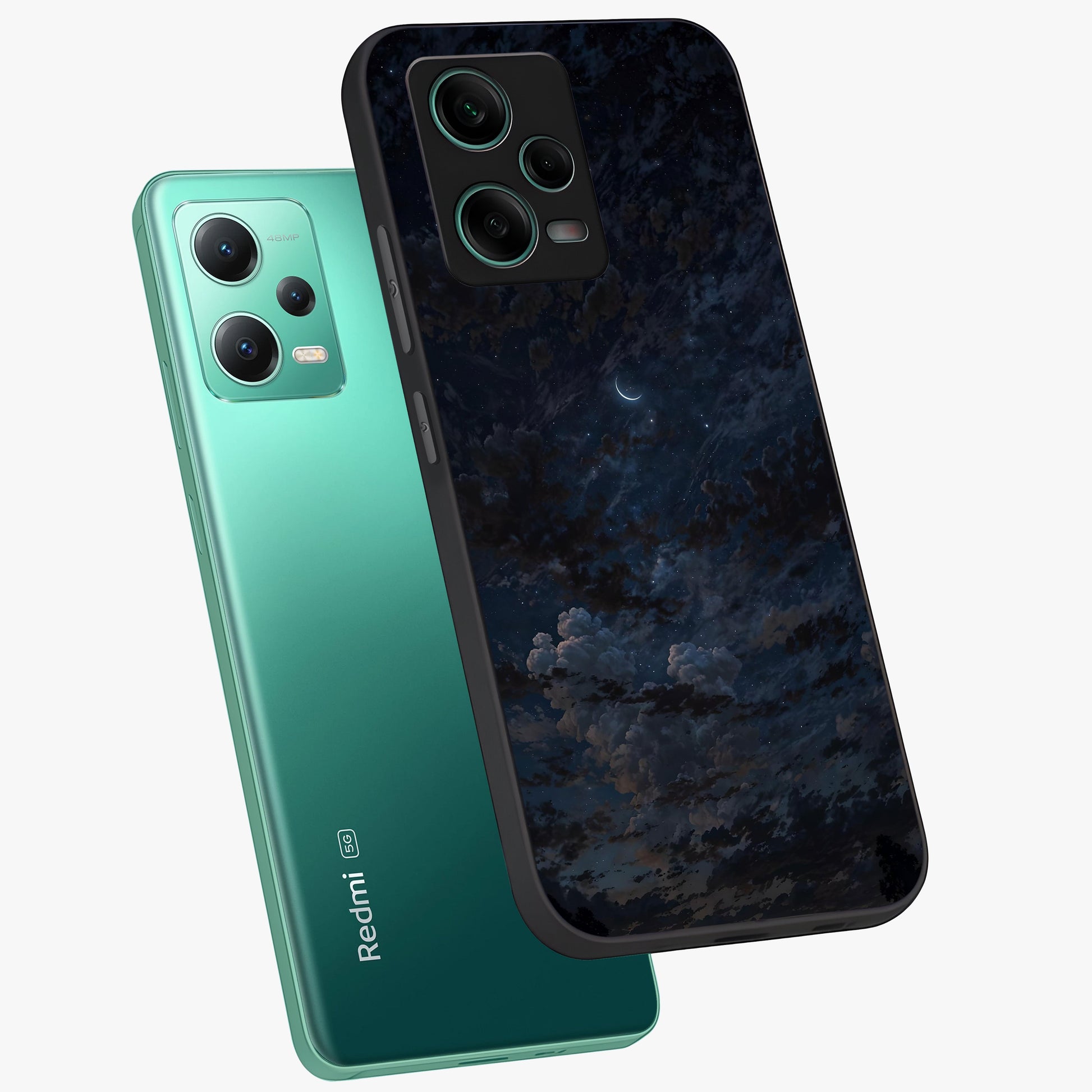 Lunar Veil Silence Glass Case displayed in angled mockup highlighting soft lunar design with peaceful celestial aesthetic.