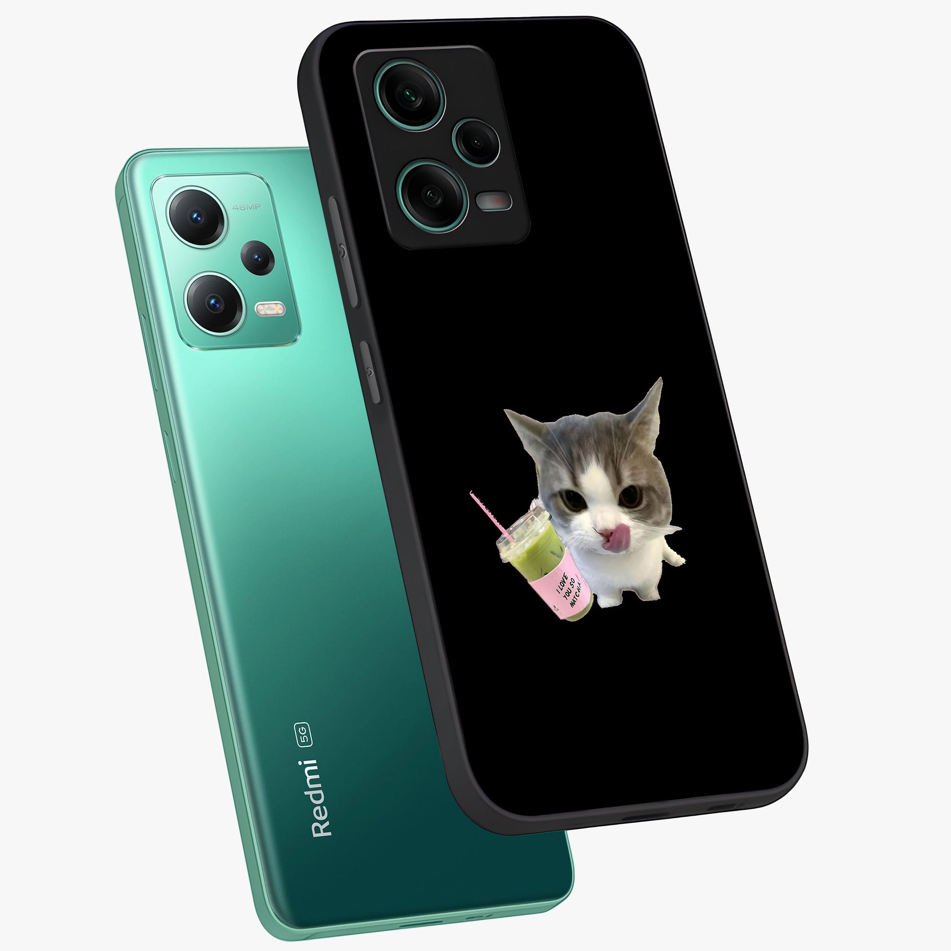 Matcha Cat Style Glass Case displayed in angled mockup highlighting playful feline design with pastel matcha aesthetic.